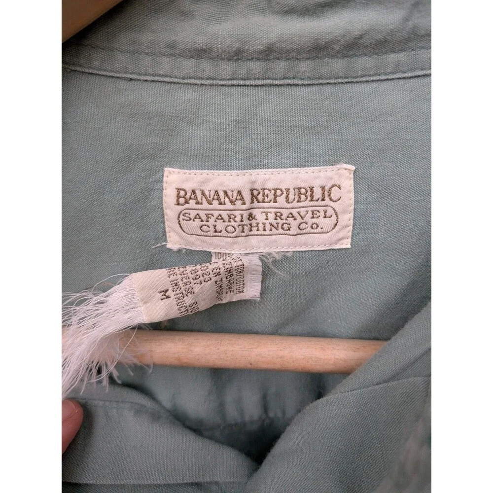 Vintage 80s Banana Republic Shirt Short Sleeve Medium Cotton Green Zimbabwe